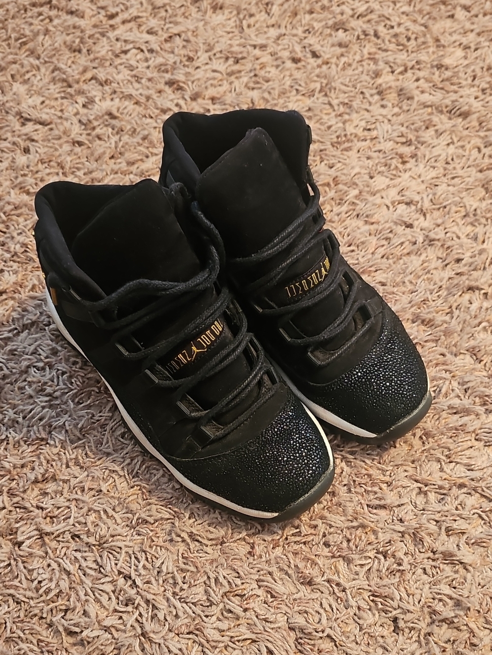 Kids Black and White High-Top Sneakers with Gold Detail